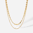 simple 18K goldplated pig nose chain doublelayer stainless steel necklacepicture10