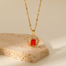 fashion doublelayer white inlaid red zircon 18K goldplated stainless steel necklacepicture7