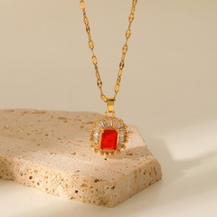 collier de mode en acier inoxydable plaqué or 18 carats avec zircon rouge incrusté de blanc à double couche