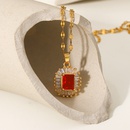 Modische doppelschichtige Halskette aus 18 Karat vergoldetem Edelstahl mit weien Intarsien aus rotem Zirkonpicture8