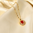 fashion doublelayer white inlaid red zircon 18K goldplated stainless steel necklacepicture9