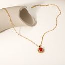 Modische doppelschichtige Halskette aus 18 Karat vergoldetem Edelstahl mit weien Intarsien aus rotem Zirkonpicture10