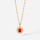 fashion doublelayer white inlaid red zircon 18K goldplated stainless steel necklacepicture11