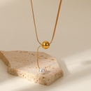 simple pearl large gold bead Yshaped 18K goldplated stainless steel necklacepicture7