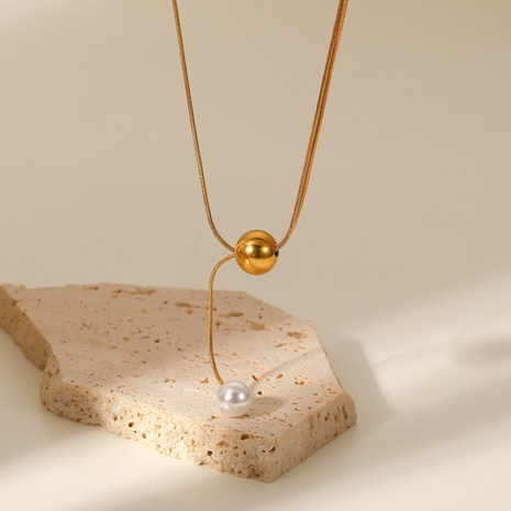 Einfache Perle Große Goldperle Y-förmige Halskette aus 18 Karat vergoldetem Edelstahl's discount tags
