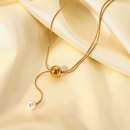 simple pearl large gold bead Yshaped 18K goldplated stainless steel necklacepicture8