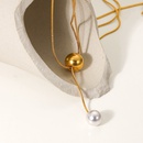simple pearl large gold bead Yshaped 18K goldplated stainless steel necklacepicture10