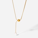 simple pearl large gold bead Yshaped 18K goldplated stainless steel necklacepicture11