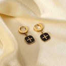 14K Gold Plated Stainless Steel Black Oil Drop Square Brand Cross Earringspicture6