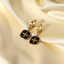 14K Gold Plated Stainless Steel Black Oil Drop Square Brand Cross Earringspicture7