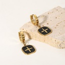 14K Gold Plated Stainless Steel Black Oil Drop Square Brand Cross Earringspicture8