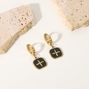 14K Gold Plated Stainless Steel Black Oil Drop Square Brand Cross Earringspicture9