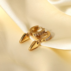 fashion 14K gold strip heart-shaped zirconium stainless steel heart earrings