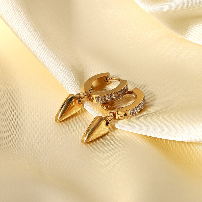 fashion 14K gold strip heartshaped zirconium stainless steel heart earrings