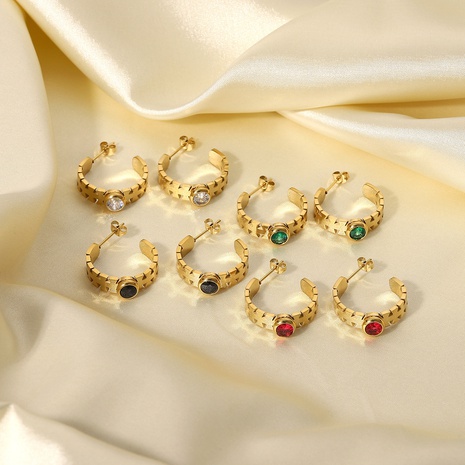 vintage14K gold stainless steel flat fishbone C-shaped zircon stud earrings NHJIE650008's discount tags