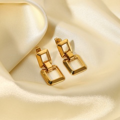 vintage hollow chain square 18K gold stainless steel earrings