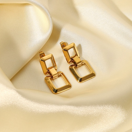 vintage hollow chain square 18K gold stainless steel earrings's discount tags