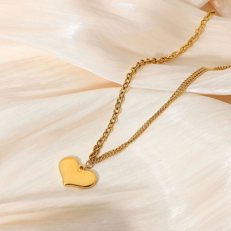 fashion heart shaped pendant doublelayer 18K goldplated stainless steel necklace
