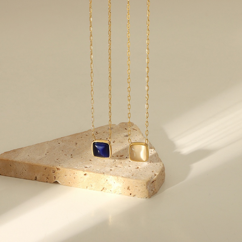 simple stainless steel opal square pendant gold necklace wholesale
