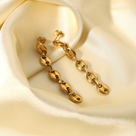 simple 18K gold coffee beans shaped long chain stainless steel earrings NHJIE650019's discount tags