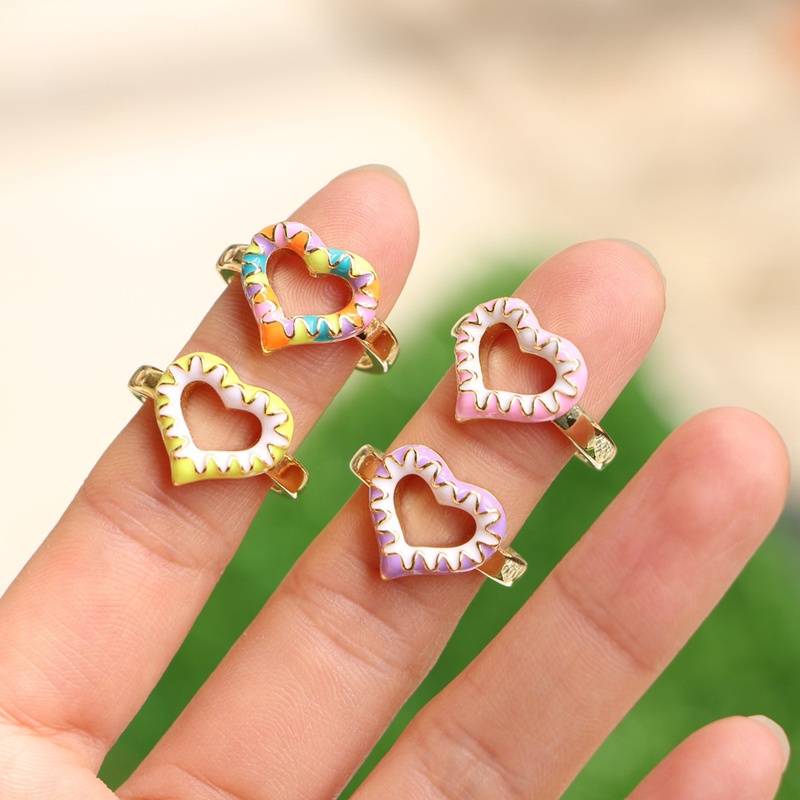 fashion jewelry new hollow dripping oil cute heart opening adjustable ring