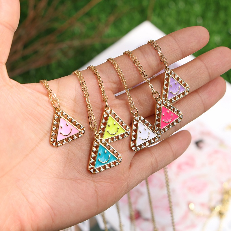 cartoon dripping oil electroplating triangle smiley face pendant copper necklace wholesale