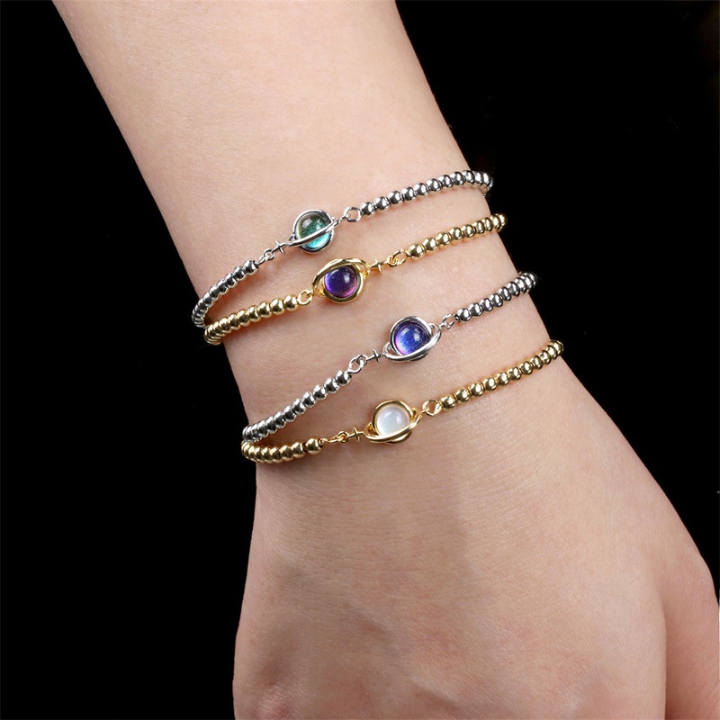 new fashion cosmic planet crystal female pull gold bead copper bracelet