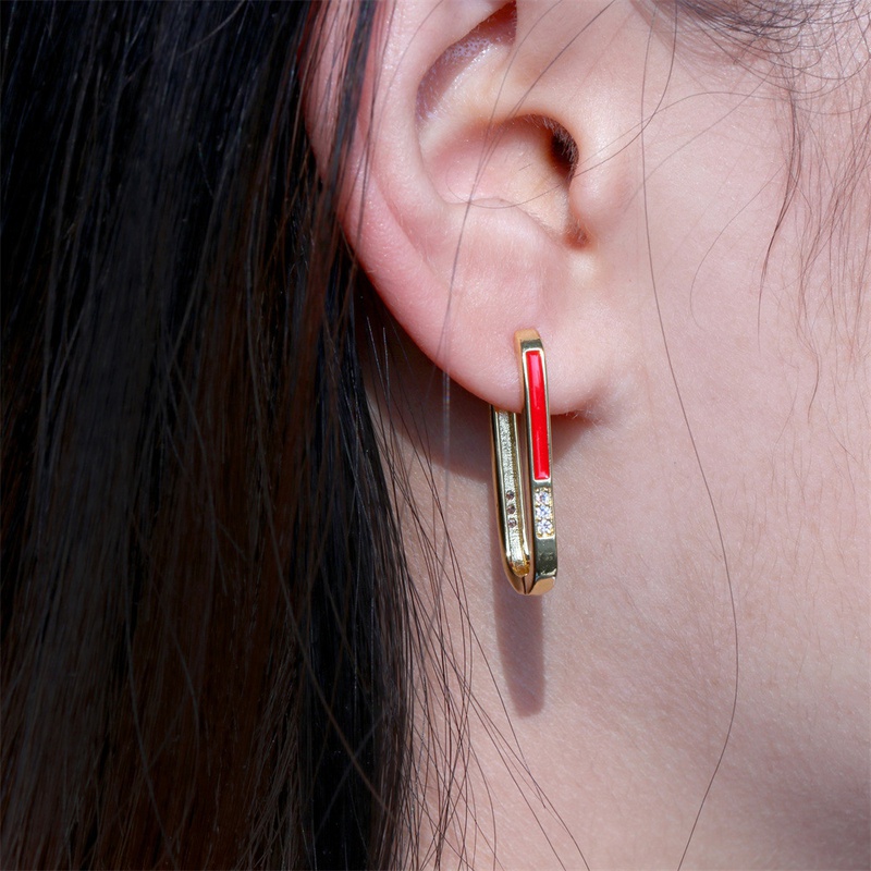 fashion Ushaped oval diamond earrings simple copper earrings