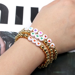 new color drip oil heart shaped women's copper-plated metal elastic beaded bracelet
