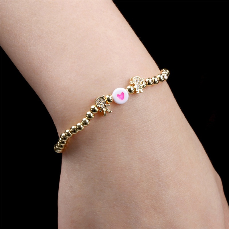 retro copperplated real gold diamonds heart shaped dripping oil elastic copper bracelet