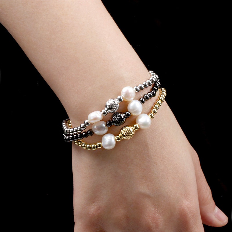 Jewelry Freshwater Pearl Simple Copper Gold Plated Bead Bracelet