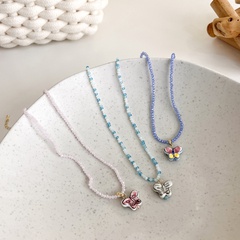 Fashion Color Ceramic Beaded Butterfly Contrast Color Splicing Crystal Beaded Necklace