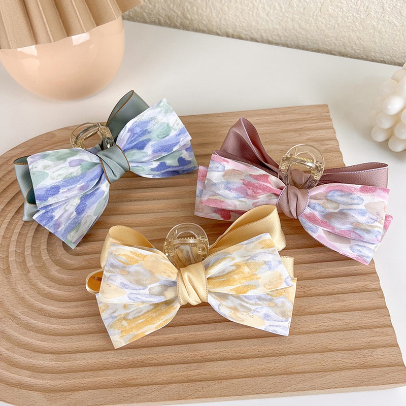 Sweet hit color tiedye fabric big bow hairpin back head grab clip