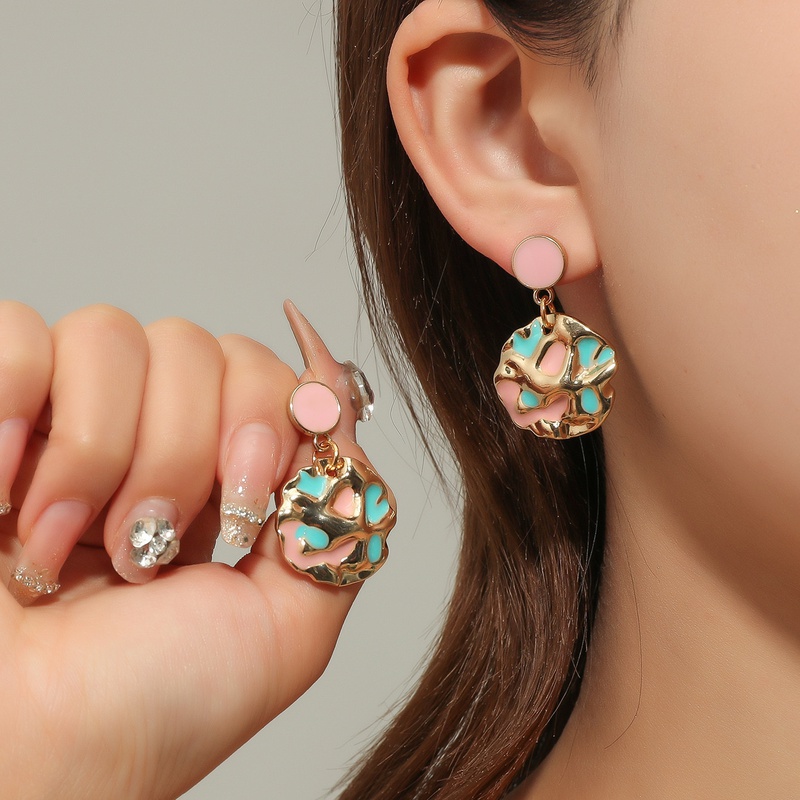 new fashion geometric wave dot stripe oil drop retro exaggerated alloy round earrings