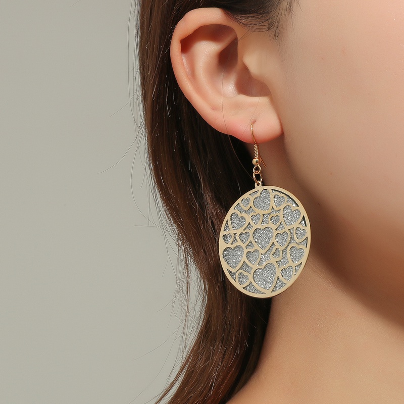 fashion new multilayer sequin simple retro hollow heart round iron alloy earrings