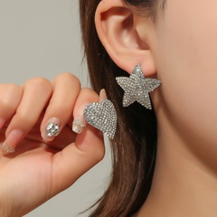 Fashion heart-shaped star simple asymmetric full diamond alloy earrings