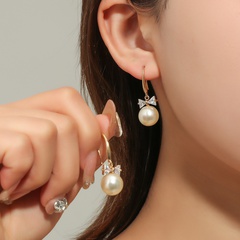 simple fashion pearl earrings bow sweet diamond alloy earrings