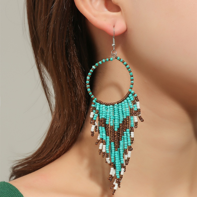 fashion retro bohemian ethnic long tassel alloy earrings