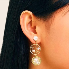 long tassel circle metal hollow rhinestone pearl alloy earrings