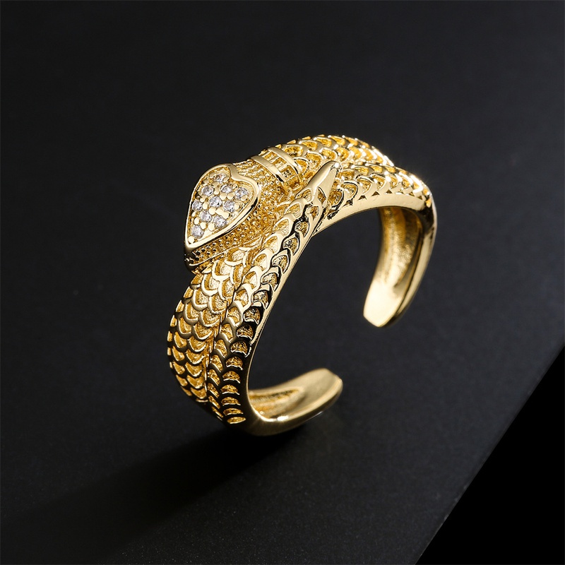 retro bohemian style winding snake ring opening copper zircon jewelry