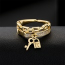 fashion copper plated 18K gold chain key lock geometric open ring femalepicture1