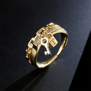fashion copper plated 18K gold chain key lock geometric open ring femalepicture2