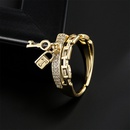 fashion copper plated 18K gold chain key lock geometric open ring femalepicture3