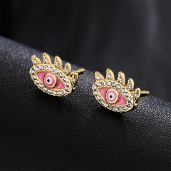 creative dripping devil's eye copper plated 18K gold zircon earrings female stud