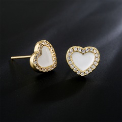 candy color oil drop copper plated 18K gold heart shaped zircon earrings female