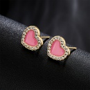 candy color oil drop copper plated 18K gold heart shaped zircon earrings femalepicture8