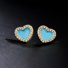 candy color oil drop copper plated 18K gold heart shaped zircon earrings femalepicture9