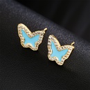 pink white blue threecolor oil drop copper plated 18K gold cute butterfly stud earringspicture7