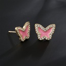 pink white blue threecolor oil drop copper plated 18K gold cute butterfly stud earringspicture6