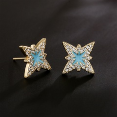 simple oil drop geometric copper plated 18K gold zircon stud earrings female